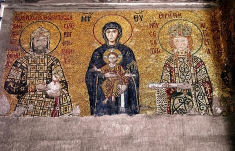 Hagia Sophia: Südgalerie - Kaisermosaik rechts mit Johannes II. Komnenos und Irene (2014)