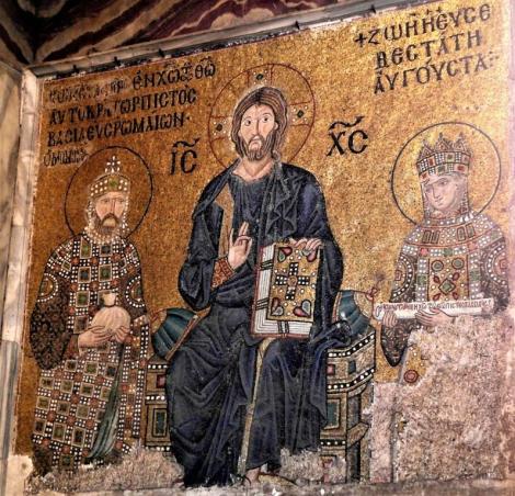 Hagia Sophia: Südgalerie - Kaisermosaik links mit Konstantin IX. Monomachos und Zoe (2014)