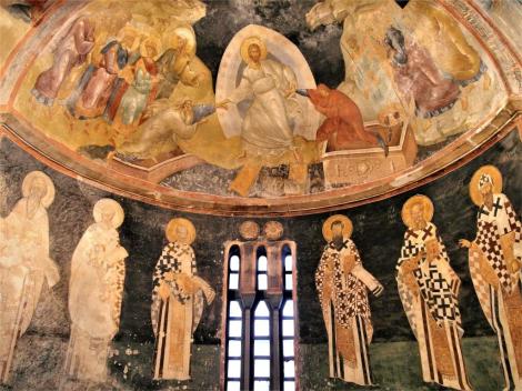 Chora-Kirche: Parekklesion [Seitenkapelle] - Apsis mit Anastasis [oben] und Kirchenvätern [unten] (2014)