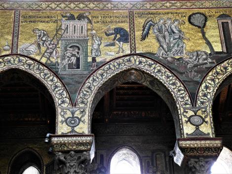 Monreale: Dom - Mittelschiff Südwand [Turmbau zu Babel, Abraham trifft die drei Engel] (2018)