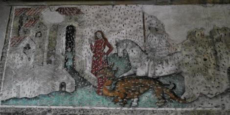 Schäßburg: Bergkirche - Georgs-Legende an der nördlichen Langhauswand (2018)