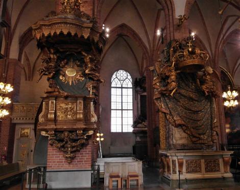 Stockholm: Nikolaikirche [Große Kirche = Storkyrkan] - Kanzel und Königsstuhl (2019)