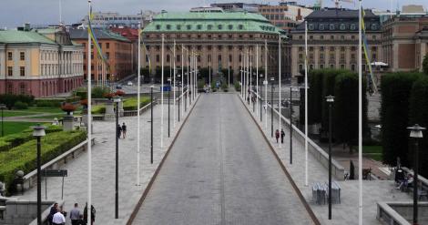 Stockholm: Blick vom Schloss zum Gustav Adolf-Platz, links Erbfürstenpalais (2019)