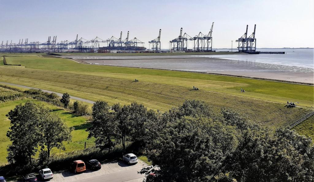 Imsum: Blick vom Ochsenturm auf den Containerhafen von Bremerhaven (2019)