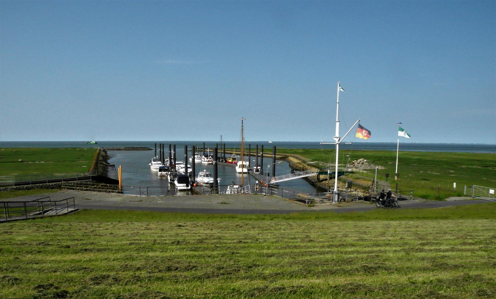 Altenbruch: Hafen, im Hintergrund die Elbe (2021)