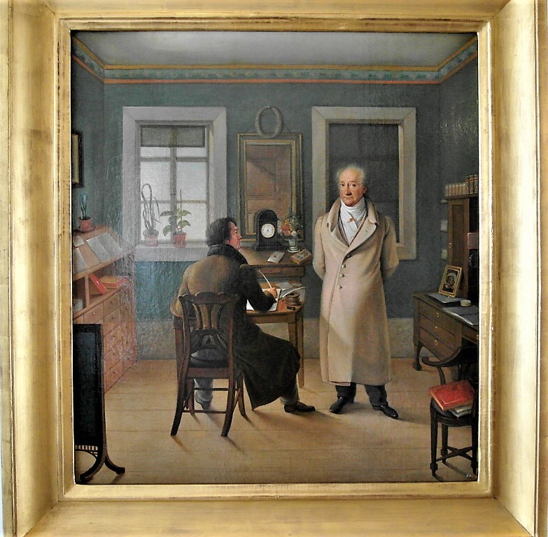Weimar: Grünes Schloss - Anna Amalia-Bibliothek - Goethe seinem Schreiber John diktierend [Gemälde von J. J. Schmeller 1834] (2020)
