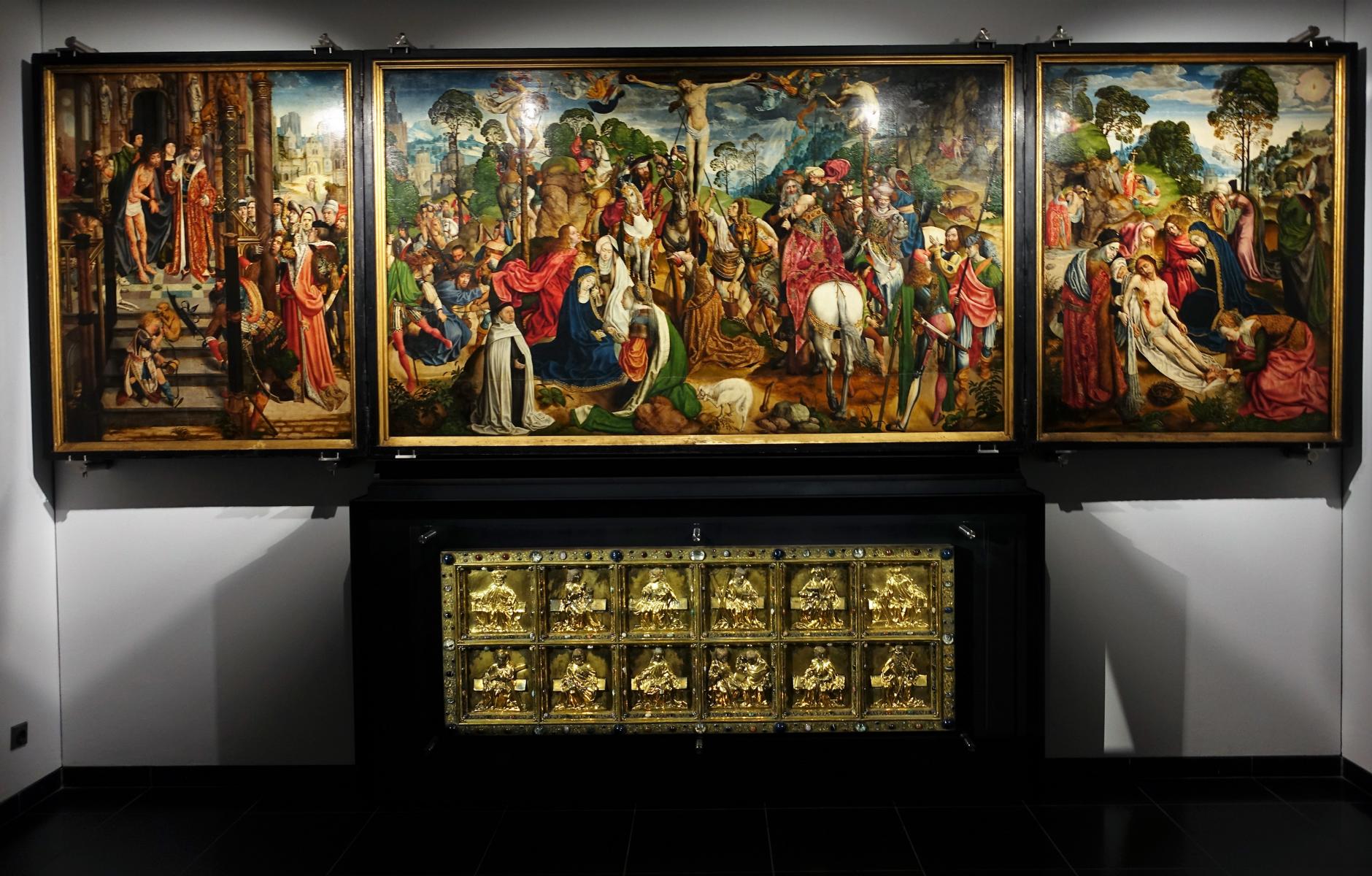 Aachen: Domschatz - Aachener Altar [Passionsaltar], unten Apostelantependium (2021)