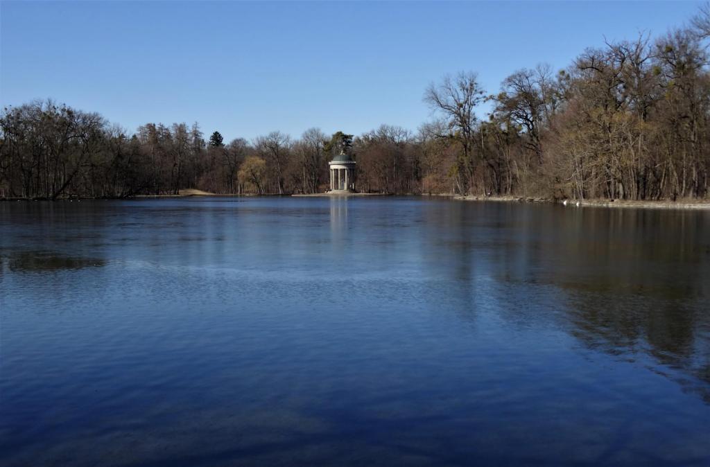 München: Nymphenburg - Blick über den Badenburger See zum Monopteros (2022)