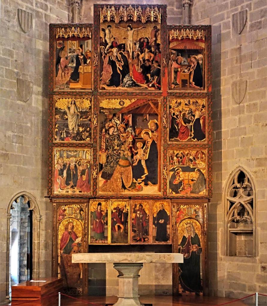 Barcelona: Palastkapelle [Agathakapelle] - Retabel [Darstellung der Epiphanie] von Jaume Huguet (2022)