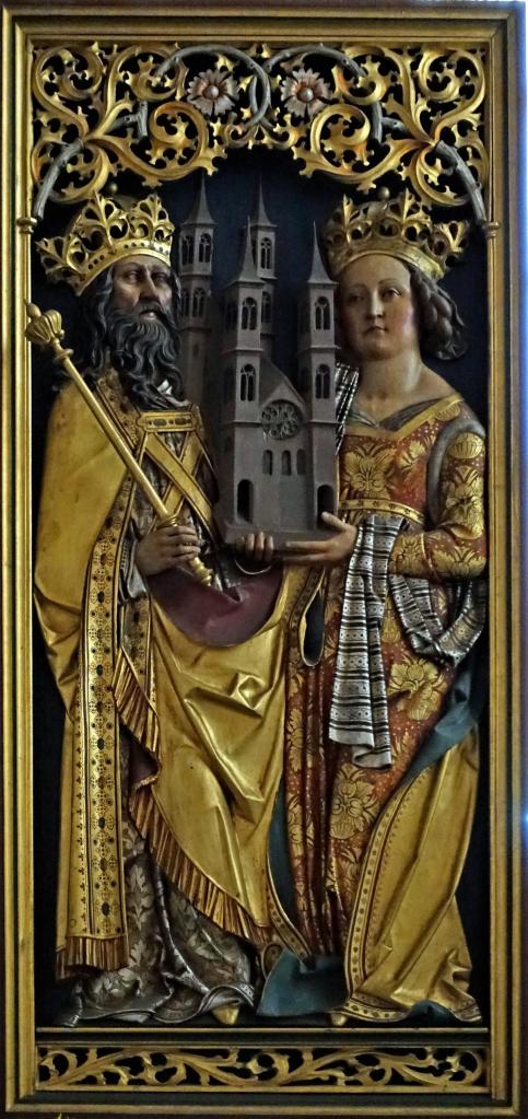 Lindenhardt: Michaelskirche Altar [Feiertagsseite] - Kaiser Heinrich II. und Kunigunde mit Modell des Bamberger Doms (2023)