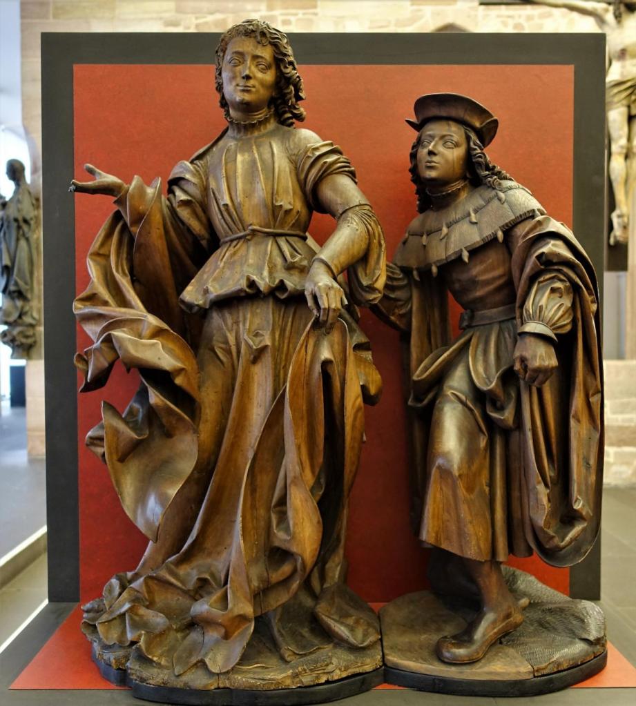 Nürnberg: Germanisches Nationalmuseum - Skulptur "Der Erzengel Raphael und der junge Tobias" von Veit Stoß (2022)