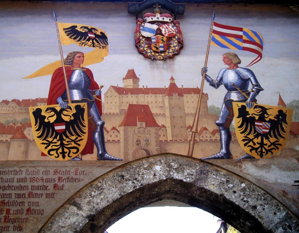 Steyr: Schloss Torbogen mit Stadtansicht zwischen den Kaisern Friedrich III. und Maximilian I. (2006)