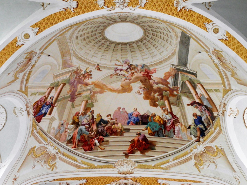 Neresheim: Klosterkirche Kuppelfresko über dem Gemeinderaum "Der zwölfjährige Jesus lehrt im Tempel" von Martin Knoller 1775 (2016)