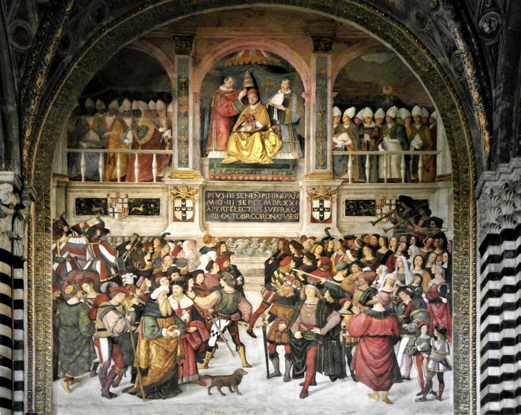 Siena: Dom Eingang der Piccolomini-Bibliothek, Fresko von Pinturicchio "Krönung von Papst Pius II." (2017)