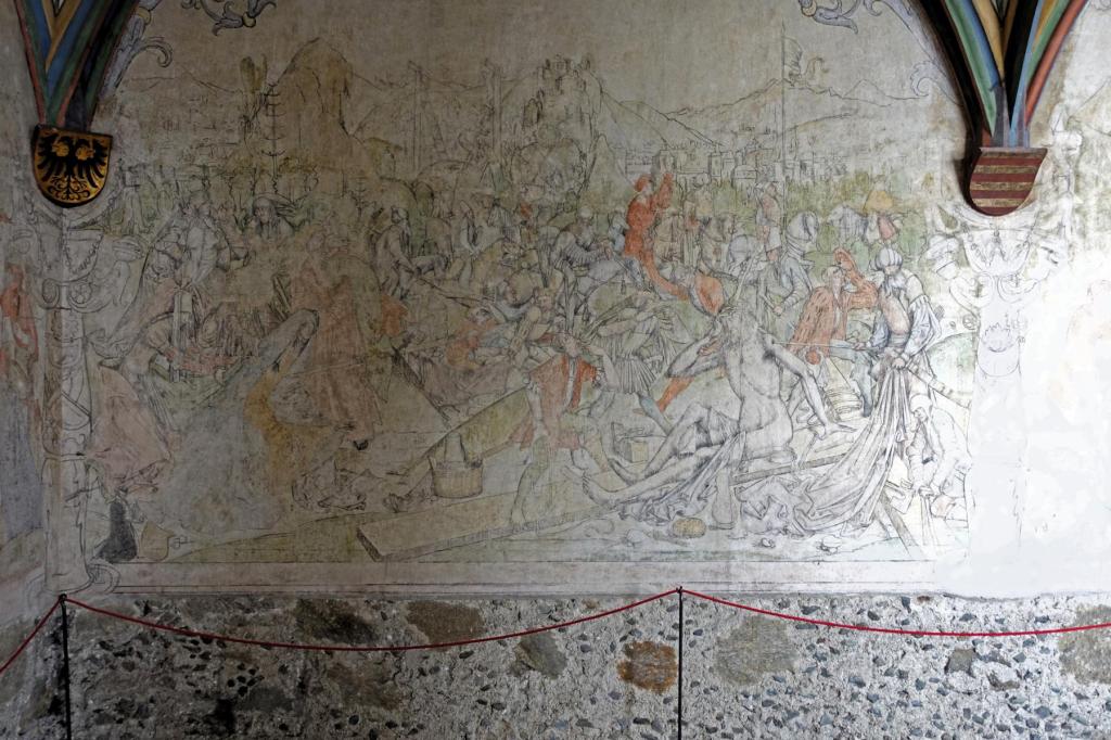 Schwaz: Franziskanerkloster spätgotisches Fresko [frühes 16. Jh.] im Kreuzgang (2025)