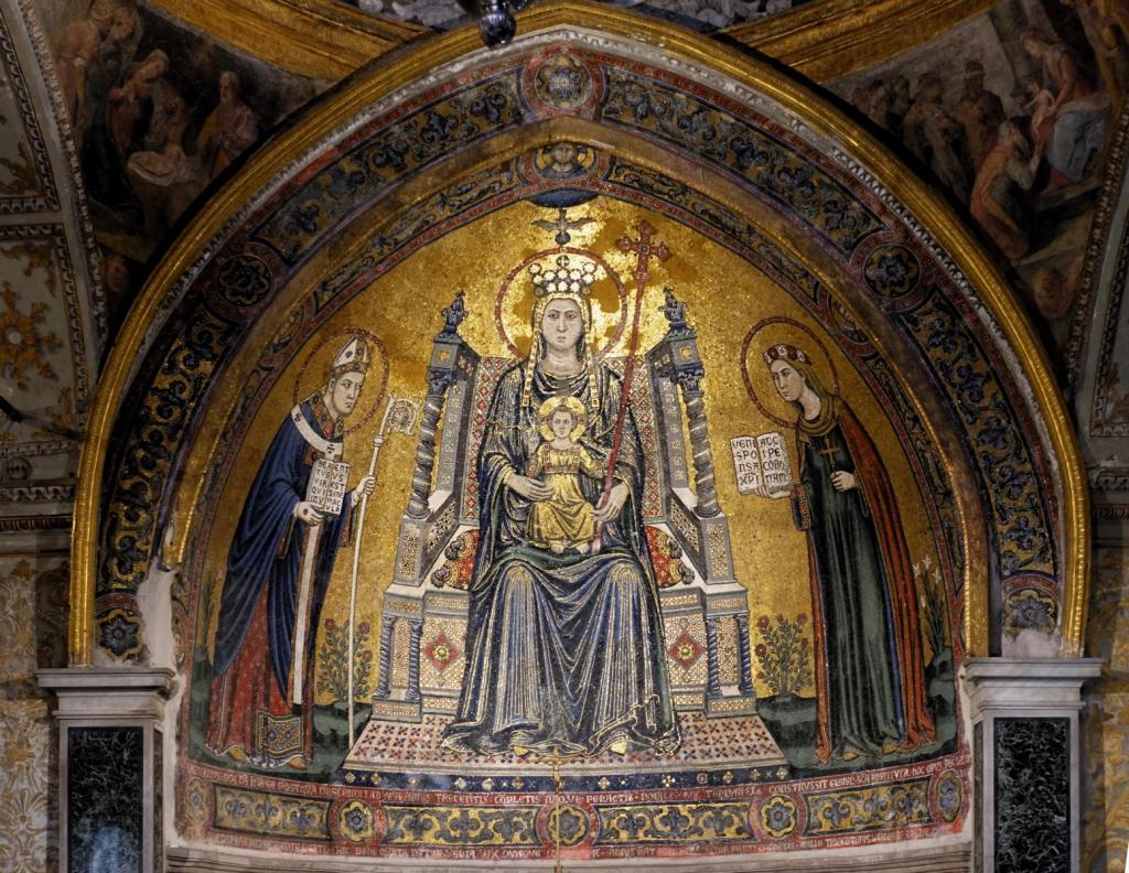 Neapel: Dom Restitutabasilika - Apsismosaik „Madonna mit Kind, Januarius und Restituta“ von Lello da Orvieto [1322] (2026)
