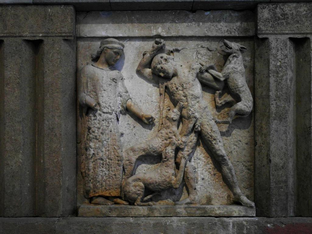 Selinunt: Metope vom Tempel E [Artemis und Aktaion] im Archäologischen Museum Palermo (2018)